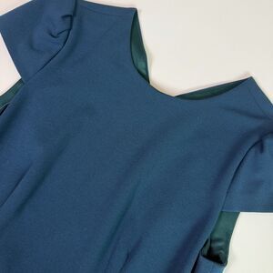 Betsey Johnson Scuba Crepe Sheath Dress Flutter Hem Teal Womens 6 Career Chic